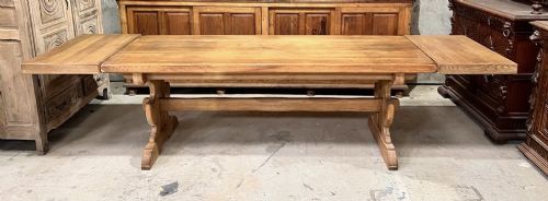 Large French Oak Farmhouse Dining Table with Extensions