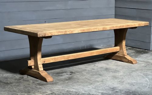 Large Bleached Oak Trestle Farmhouse Dining Table