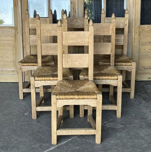 Set 6 Bleached Oak Farmhouse Dining Chsirs