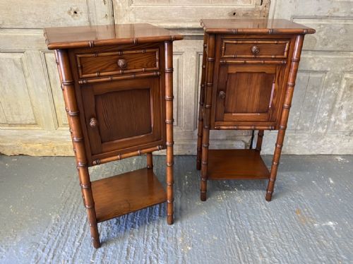 Pair French Faux Bamboo Bedside Cabinets