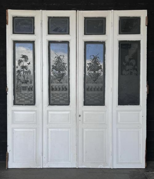 Set 4 French Etched Glass Chateau Doors