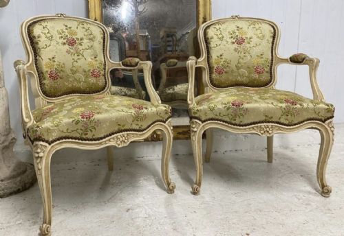 Lovely Pair French Fauteuil Arm Chairs