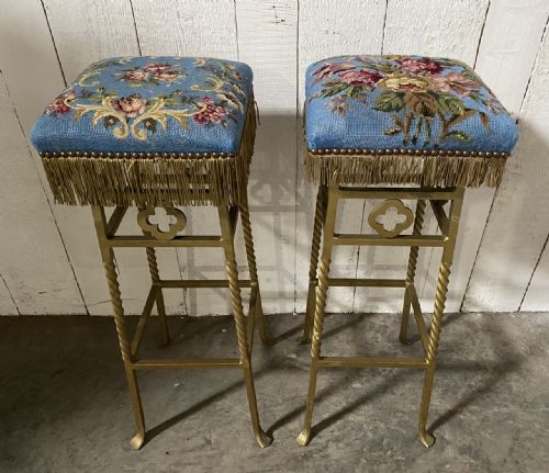 Rare Pair French Brass Cocktail Bar Stools