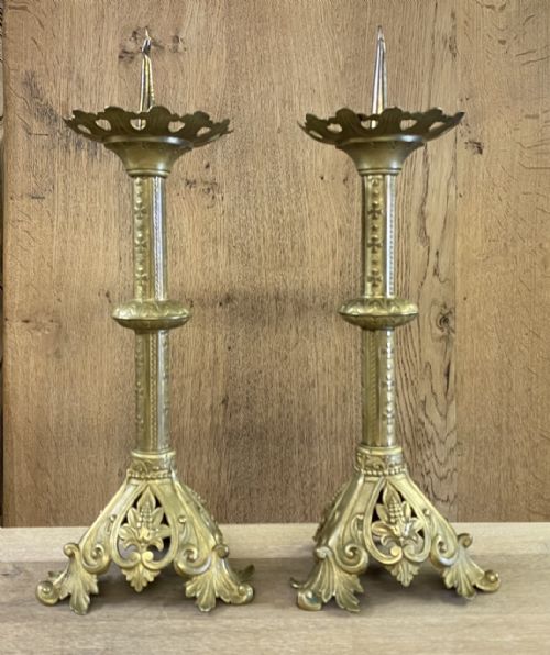 Delightful Pair French Brass Pricket Candle Sticks