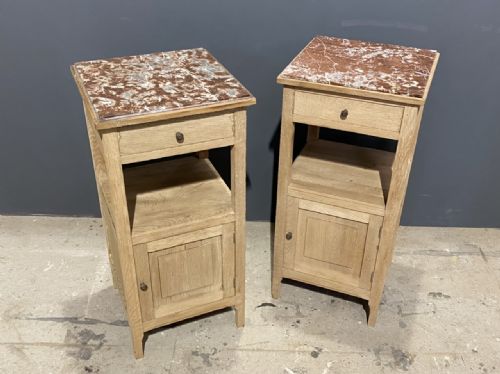 Pair French Oak Bedside Cupboards