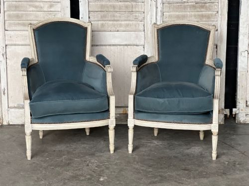 Comfortable Pair French Bergere Arm Chairs
