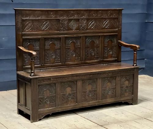 Superb Large 19th Century Oak Hall Bench
