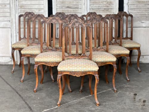 Rare Set of 10 French Dining Chairs