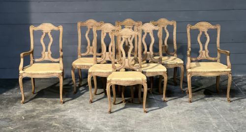 Set 8 French Bleached Oak Farmhouse Dining Chairs