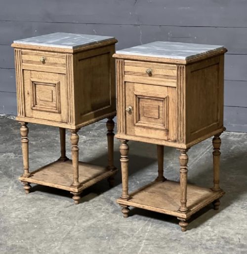 Pair French Bleached Oak Bedside Cupboards