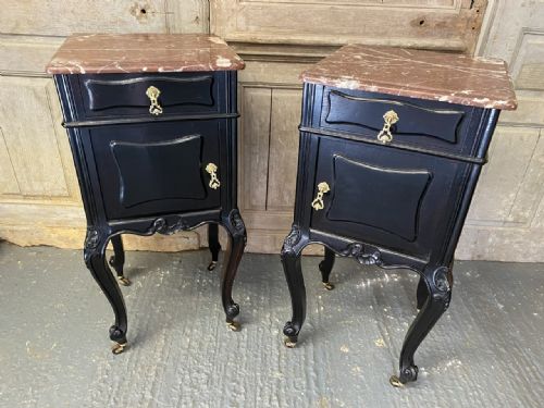 Beautiful Pair French Ebonised Bedside Cupboards