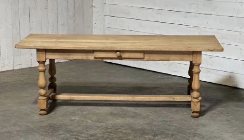 French Oak Farmhouse Kitchen Dining Table with Drawer