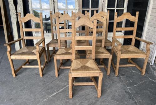 Set 8 Oak Country Farmhouse Dining Chairs