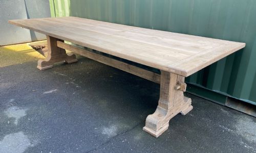 Huge Long & Deep French Bleached Oak Farmhouse Dining Table