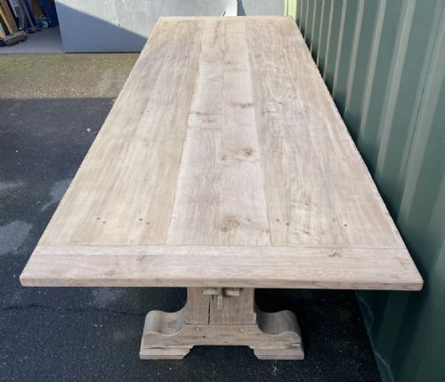 fig 1. Huge Long & Deep French Bleached Oak Farmhouse Dining Table
