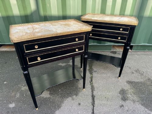 Pair French Louis Xvi Ebonsied Bedside Tables