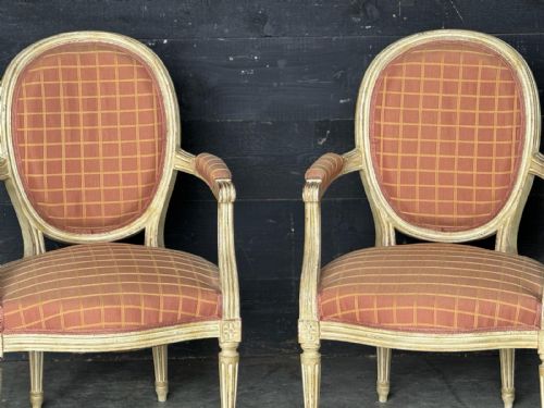 PAIR FRENCH UPHOLSTERED ARM CHAIRS - ADDITIONAL PHOTO 2