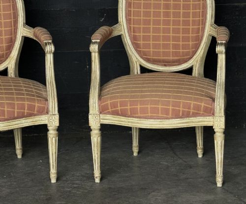 PAIR FRENCH UPHOLSTERED ARM CHAIRS - ADDITIONAL PHOTO 4