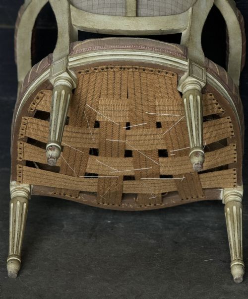 PAIR FRENCH UPHOLSTERED ARM CHAIRS - ADDITIONAL PHOTO 9