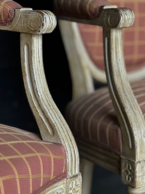 PAIR FRENCH UPHOLSTERED ARM CHAIRS - ADDITIONAL PHOTO 14