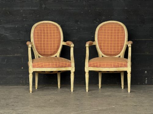 PAIR FRENCH UPHOLSTERED ARM CHAIRS - ADDITIONAL PHOTO 16