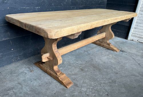 French Bleached Oak Farmhouse Trestle Dining Table