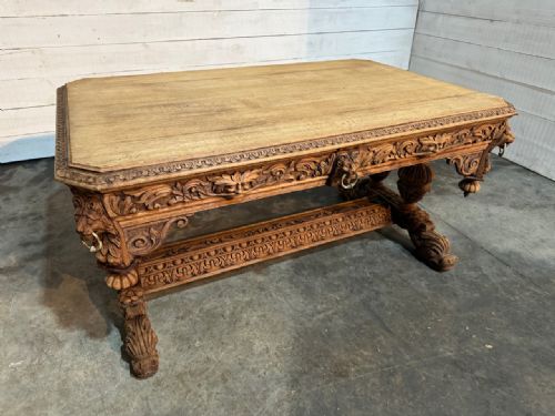 Large Size Flemish Carved Oak Dolphin Table