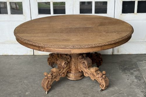 French Carved Oak Oval Dining Table
