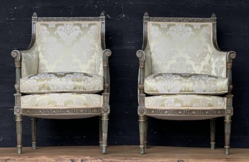 Exceptional Pair French Bergere Arm Chairs