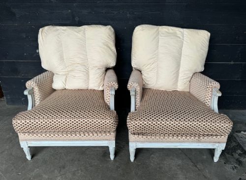 Generous Pair French Bergere Arm Chairs