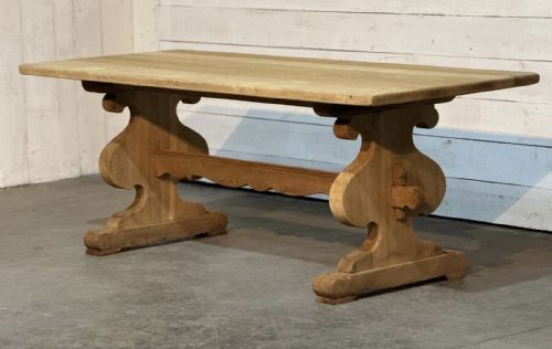 Bleached Oak Trestle Farmhouse Dining Table