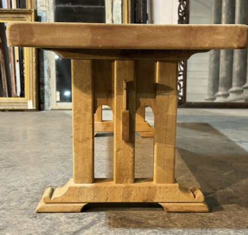 FRENCH BLEACHED OAK TRESTLE FARMHOUSE DINING TABLE - ADDITIONAL PHOTO 9