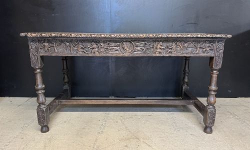 19TH CENTURY CARVED OAK TABLE WITH DRAWERS - ADDITIONAL PHOTO 1