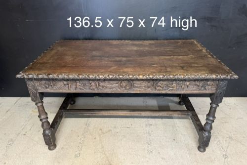 19TH CENTURY CARVED OAK TABLE WITH DRAWERS - ADDITIONAL PHOTO 13
