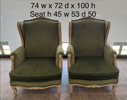 EXTREMELY COMFORTABLE PAIR FRENCH WING BACK ARM CHAIRS - ADDITIONAL PHOTO 12