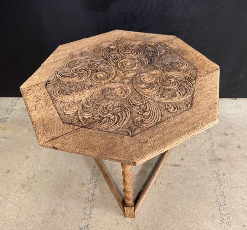 Pretty Carved Oak Cricket Table