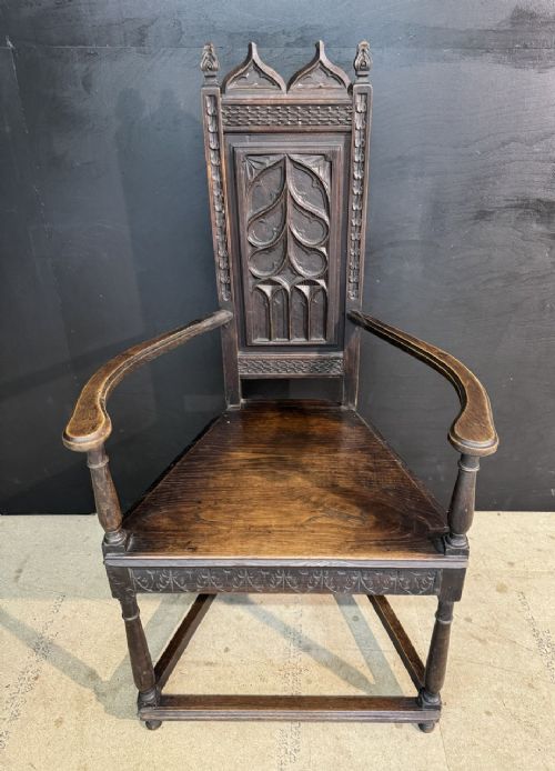 Carved Oak Wainscot Arm Chair