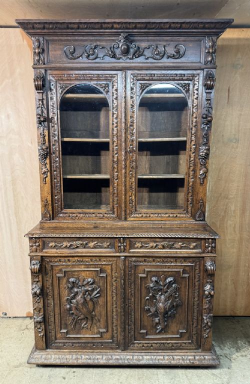 French Carved Oak Hunting Cabinet