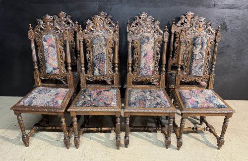Set 8 French Carved Oak Dining Chairs