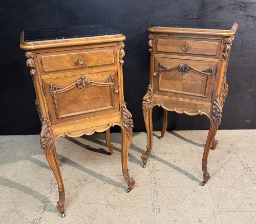 Lovely Pair French Walnut Bedside Cabinets