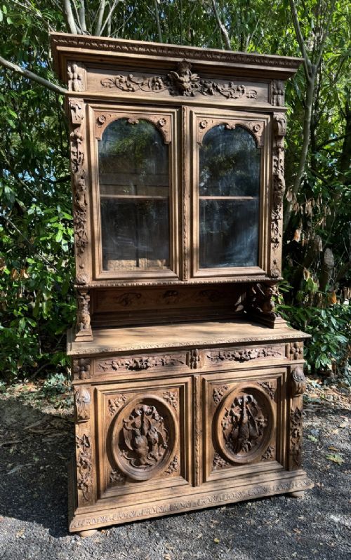 Bleached French Carved Oak Hunting Cabinet