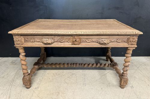 French Bleached Carved Oak Desk