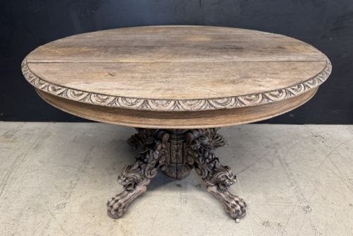 French Carved Oak Hunting Table
