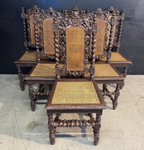 Set 6 French Carved Oak Dining Chairs
