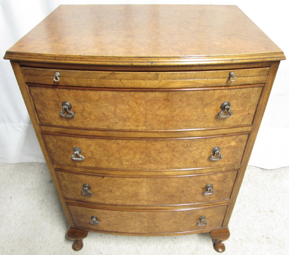 Burr Walnut Bow Front Chest of Drawers