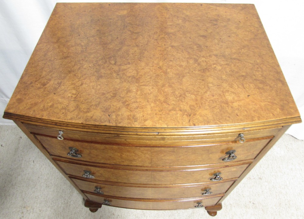 Burr Walnut Bow Front Chest of Drawers View III