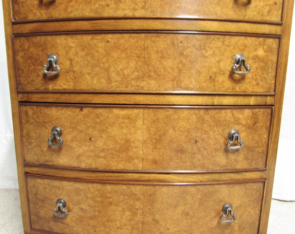 Burr Walnut Bow Front Chest of Drawers View VII