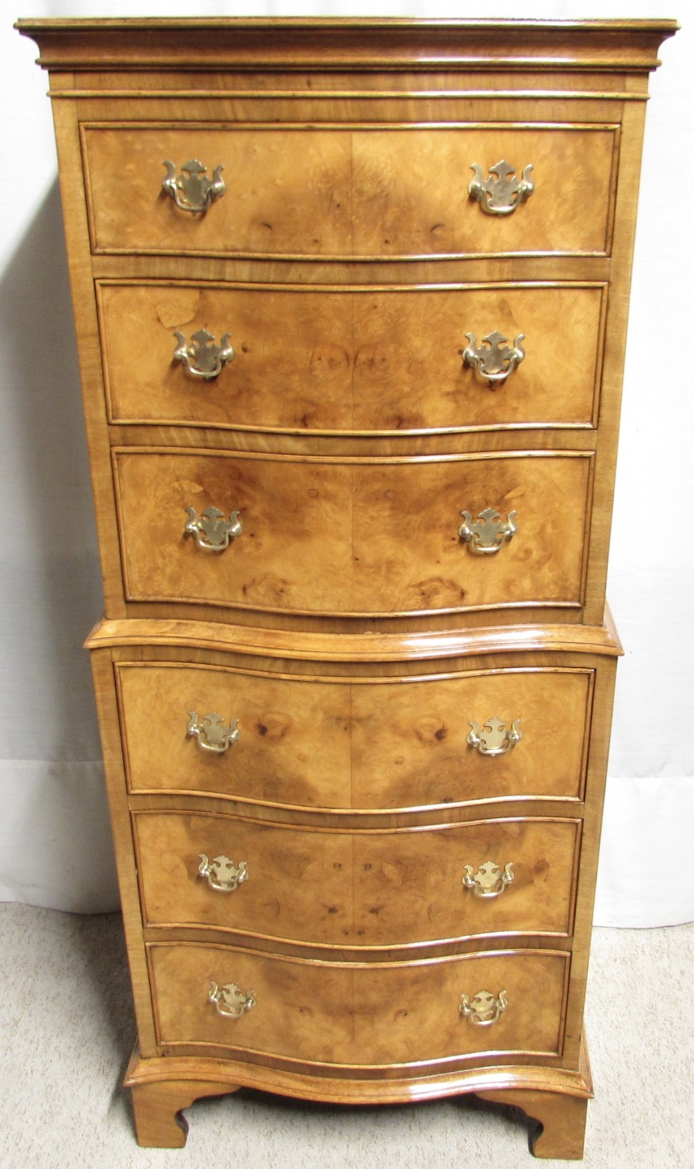 Burr Walnut Serpentine Tall Chest of Drawers
