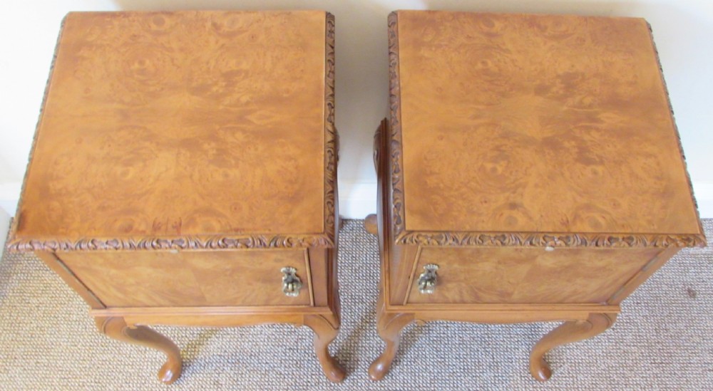 Superb Pair Burr Walnut Bedside Cupboards View XI
