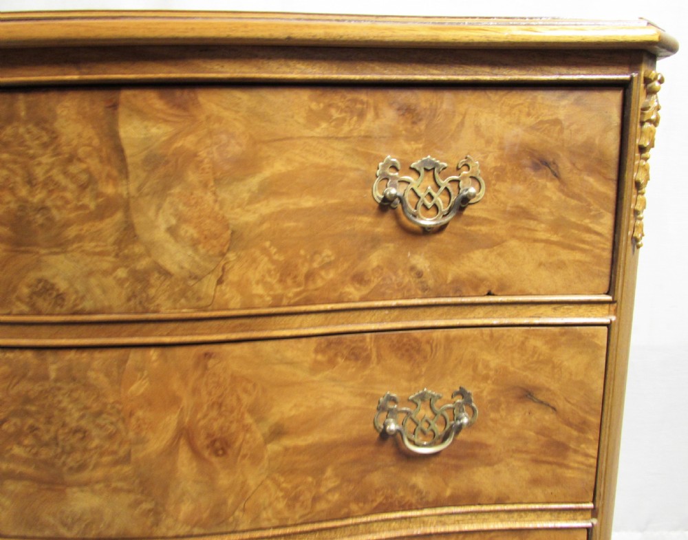 Burr Walnut 5 Drawer Serpentine Chest of Drawers View V